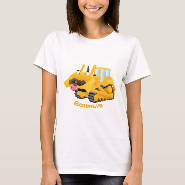Niedlicher gelber Bulldozer-Comiczeichner T-Shirt (Vorderseite)