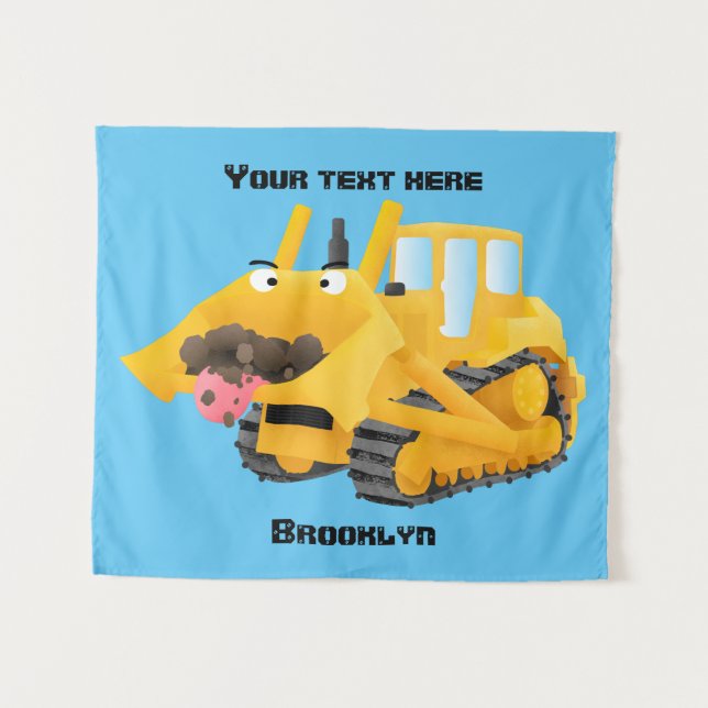 Niedlicher gelber Bulldozer-Comiczeichner Wandteppich (Vorderseite (Horizontal))