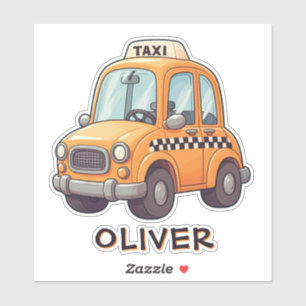 Niedlicher Gelber Cartoon Taxi Aufkleber