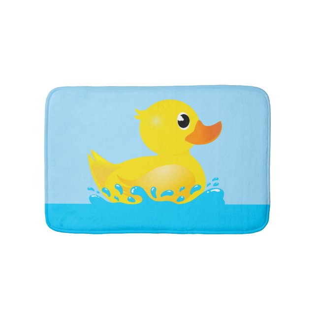 Niedlicher Gelber Gummi-Ente, der sich um Badematte (Vorderseite)