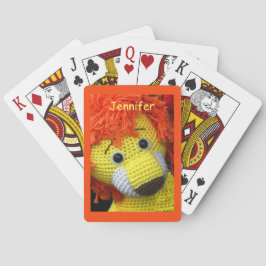 Niedlicher gelber Hund, orangefarbenes Haar, Name, Spielkarten