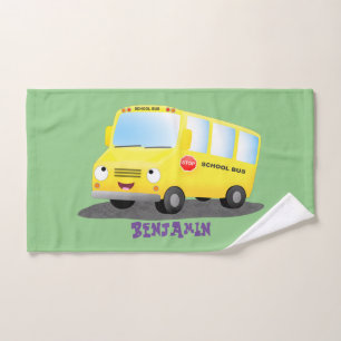 Niedlicher Gelber Schulbus-Cartoon Badhandtuch Set