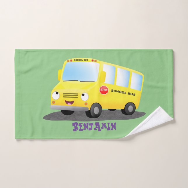 Niedlicher Gelber Schulbus-Cartoon Badhandtuch Set (Handtuch)