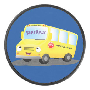 Niedlicher Gelber Schulbus-Cartoon Eishockey Puck