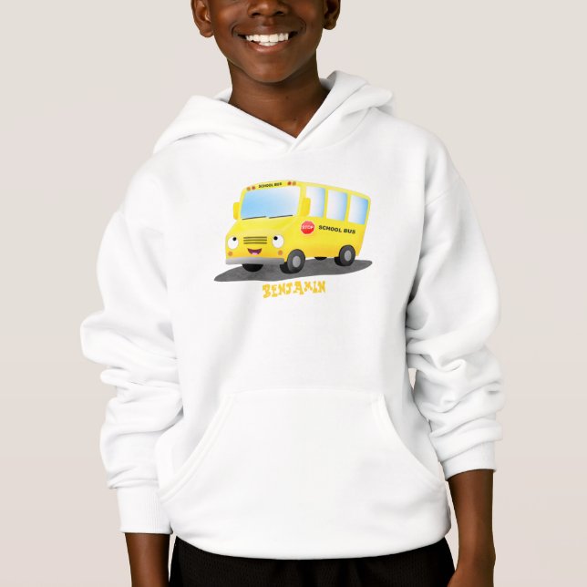 Niedlicher Gelber Schulbus-Cartoon Hoodie (Vorderseite)