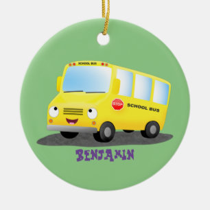 Niedlicher Gelber Schulbus-Cartoon Keramik Ornament
