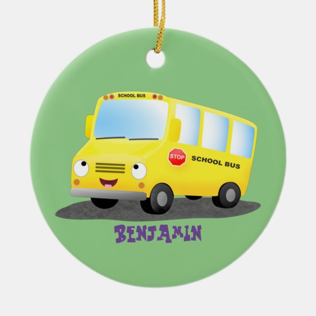 Niedlicher Gelber Schulbus-Cartoon Keramik Ornament (Vorne)