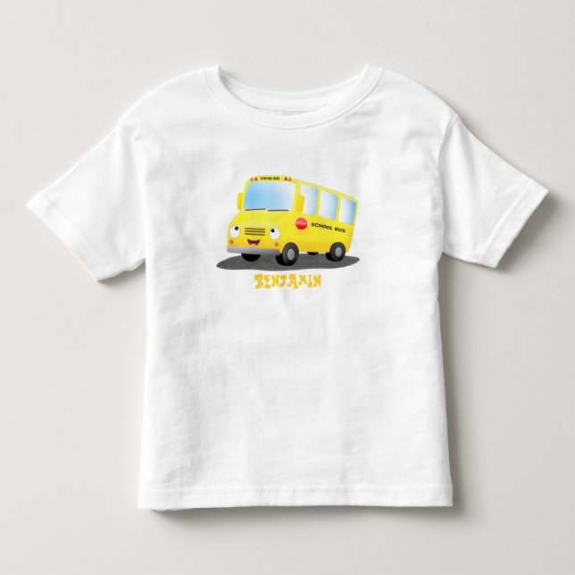 Niedlicher Gelber Schulbus-Cartoon Kleinkind T-shirt (Vorderseite)