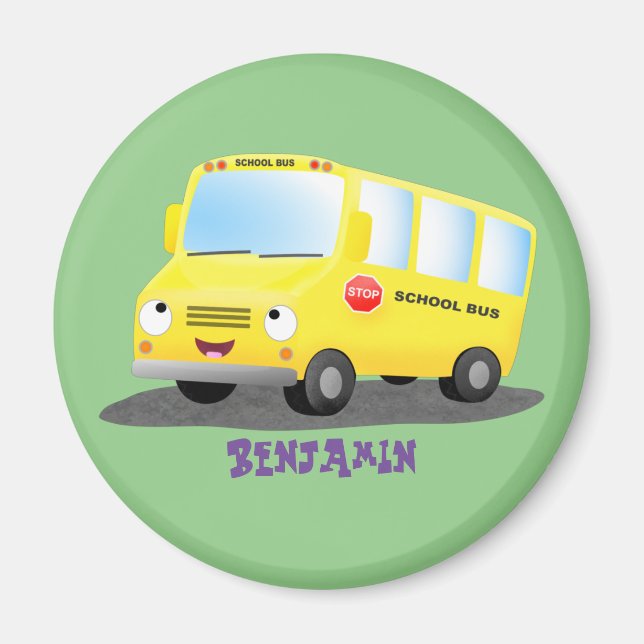 Niedlicher Gelber Schulbus-Cartoon Magnet (Vorne)