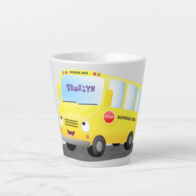 Niedlicher Gelber Schulbus-Cartoon Milchtasse (Vorderseite)