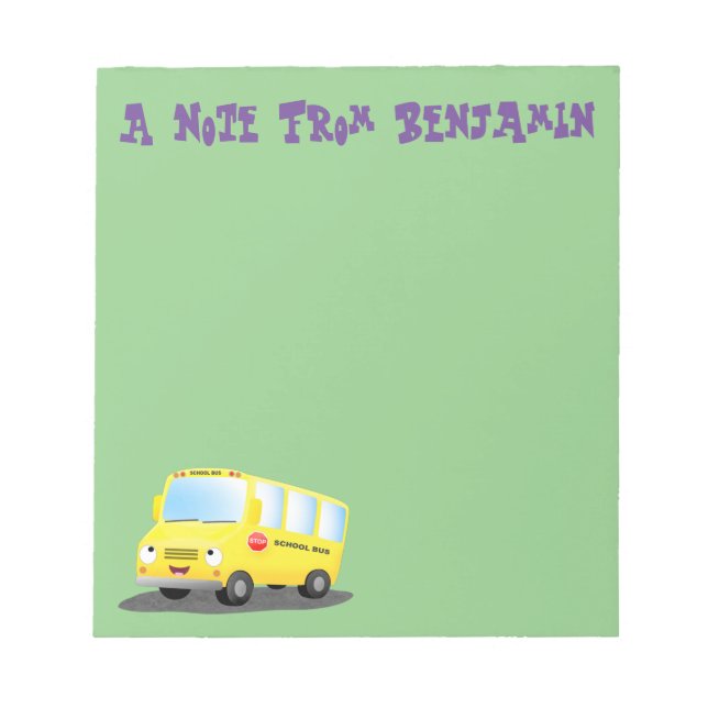 Niedlicher Gelber Schulbus-Cartoon Notizblock (Vorderseite)