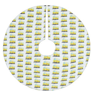 Niedlicher Gelber Schulbus-Cartoon Polyester Weihnachtsbaumdecke