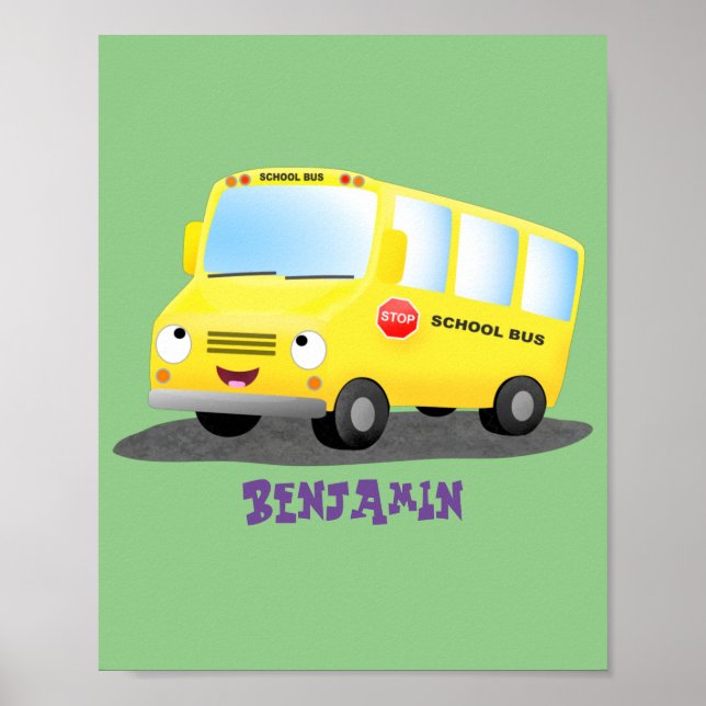 Niedlicher Gelber Schulbus-Cartoon Poster (Vorne)