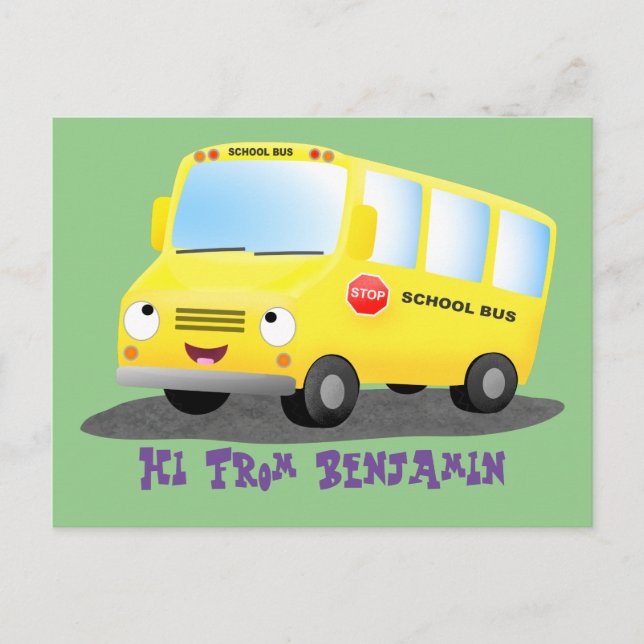 Niedlicher Gelber Schulbus-Cartoon Postkarte (Vorderseite)