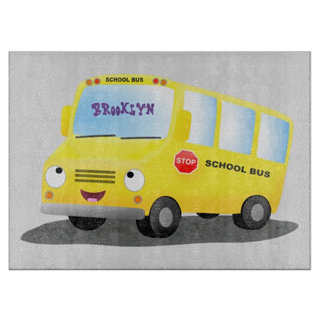 Niedlicher Gelber Schulbus-Cartoon Schneidebrett (Vorderseite)
