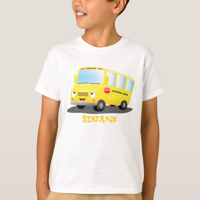 Niedlicher Gelber Schulbus-Cartoon T-Shirt (Vorderseite)