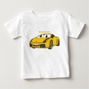 Niedlicher Gelber Sportwagen Cartoon Baby T-shirt