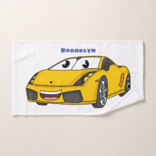 Niedlicher Gelber Sportwagen Cartoon Badhandtuch Set