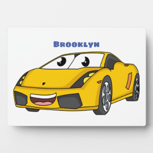 Niedlicher Gelber Sportwagen Cartoon Fotoplatte