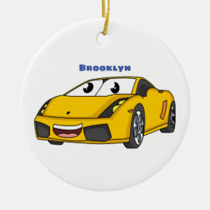 Niedlicher Gelber Sportwagen Cartoon Keramik Ornament