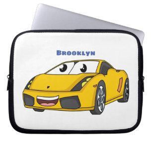 Niedlicher Gelber Sportwagen Cartoon Laptopschutzhülle