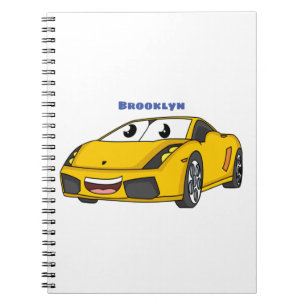 Niedlicher Gelber Sportwagen Cartoon Notizblock