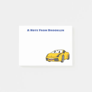 Niedlicher Gelber Sportwagen Cartoon Post-it Klebezettel