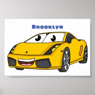Niedlicher Gelber Sportwagen Cartoon Poster