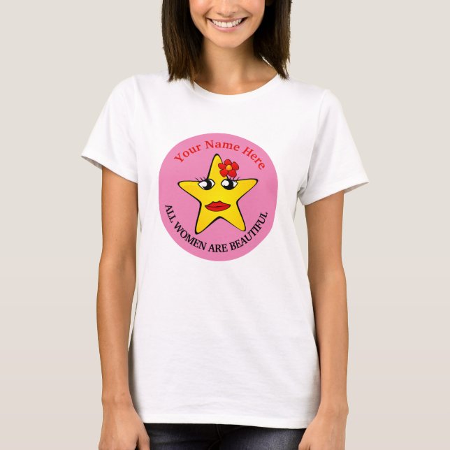 Niedlicher gelber Star Girl Power Frauen sind schö T-Shirt (Vorderseite)