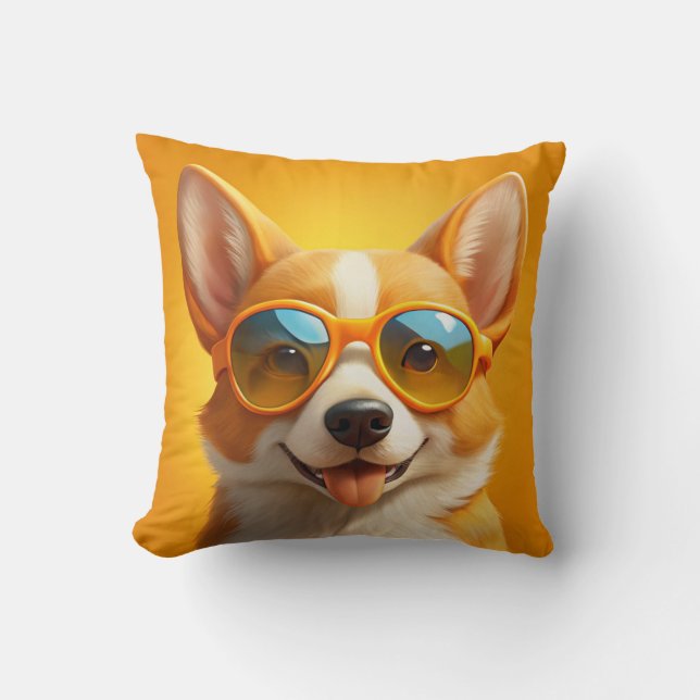 Niedlicher Gelbhund mit Sonnenbrille Kissen (Vorderseite)