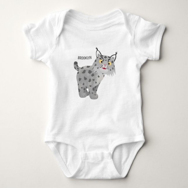 Niedlicher gemeiner Bobcat-Luchs-Cartoon Baby Strampler (Vorderseite)