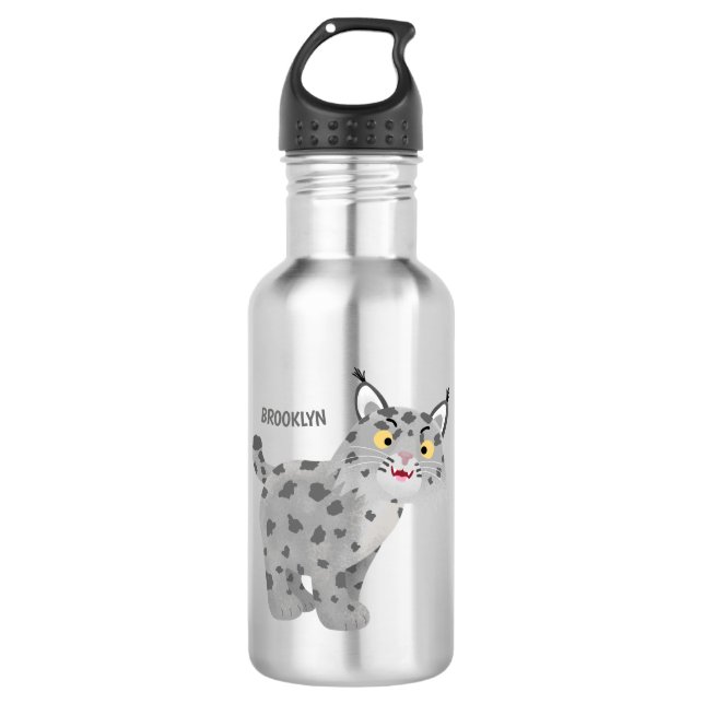 Niedlicher gemeiner Bobcat-Luchs-Cartoon Edelstahlflasche (Vorderseite)
