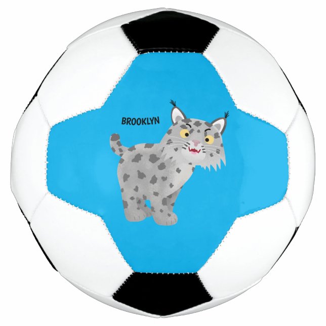 Niedlicher gemeiner Bobcat-Luchs-Cartoon Fußball (Vorderseite)