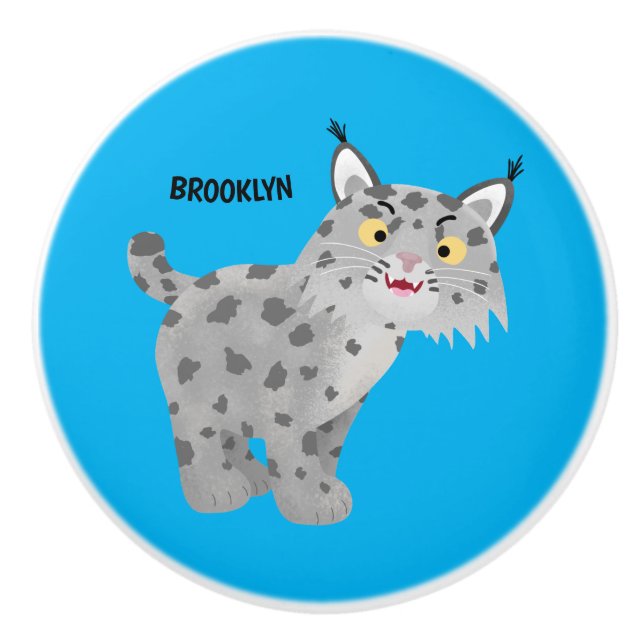 Niedlicher gemeiner Bobcat-Luchs-Cartoon Keramikknauf (Vorderseite)