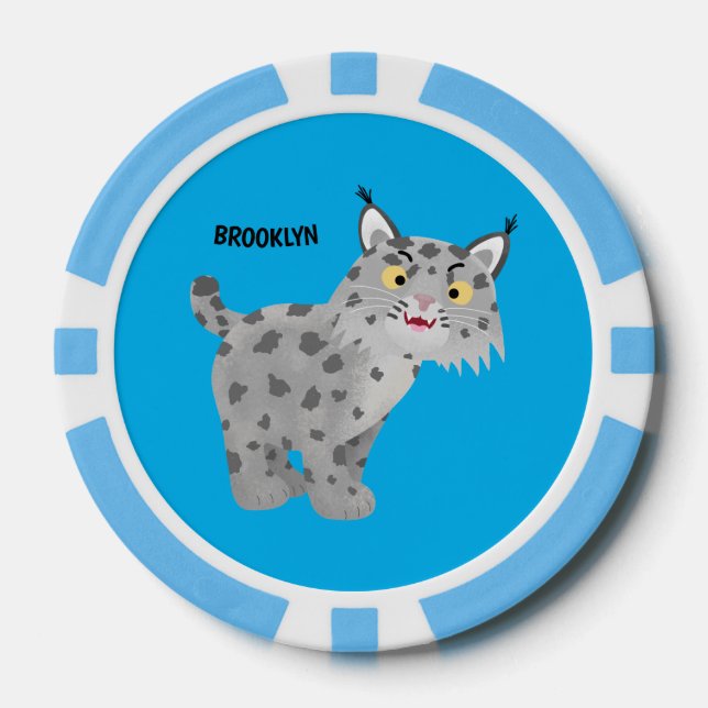 Niedlicher gemeiner Bobcat-Luchs-Cartoon Pokerchips (Vorderseite)