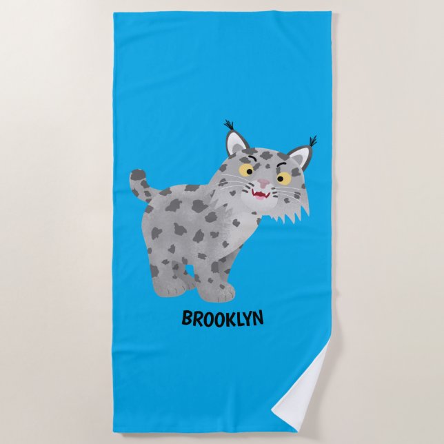 Niedlicher gemeiner Bobcat-Luchs-Cartoon Strandtuch (Vorderseite)