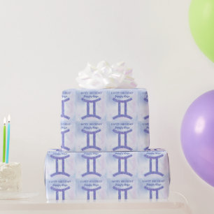 Niedlicher Gemini-Sign Custom Lila Happy Geburtsta Geschenkpapier