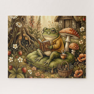 Niedlicher gemütlicher Garten Lesefrosch
