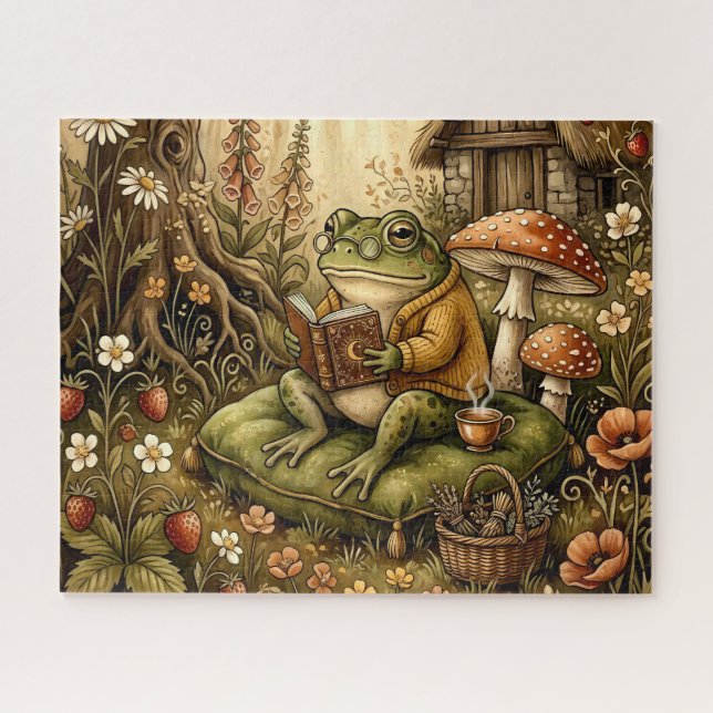 Niedlicher gemütlicher Garten Lesefrosch (Horizontal)