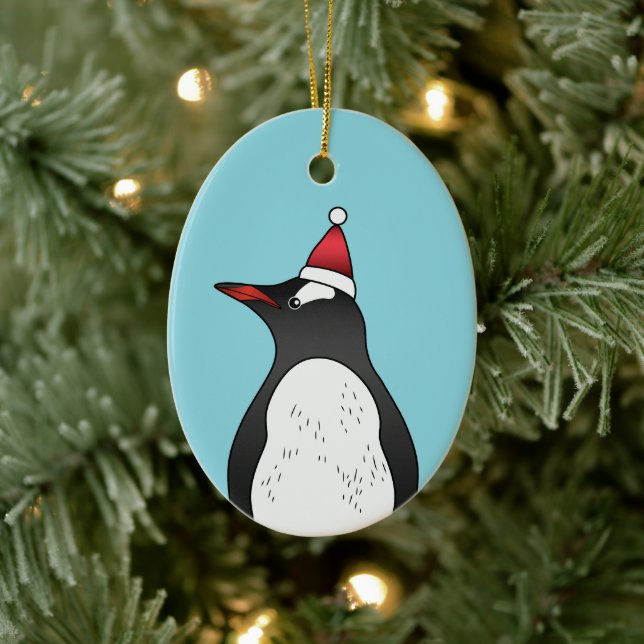 Niedlicher Gentoo Pinguin mit einer Weihnachtsmann Keramik Ornament (Baum)