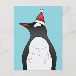 Niedlicher Gentoo Pinguin mit einer Weihnachtsmann Postkarte