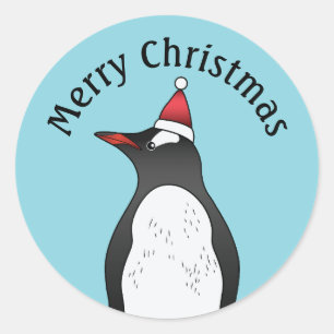 Niedlicher Gentoo Pinguin mit einer Weihnachtsmann Runder Aufkleber