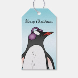 Niedlicher Gentoo Pinguin Ohrenschutz auf blau Geschenkanhänger