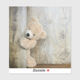 Niedlicher gepolsterter Bär Rustikale Holzwand Aufkleber