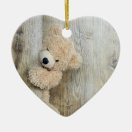 Niedlicher gepolsterter Bär Rustikale Holzwand Keramik Ornament