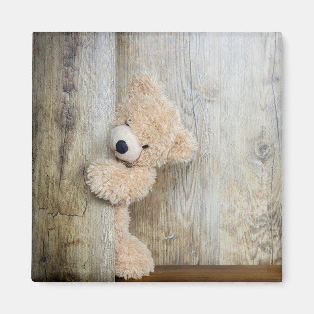 Niedlicher gepolsterter Bär Rustikale Holzwand Magnet (Vorne)
