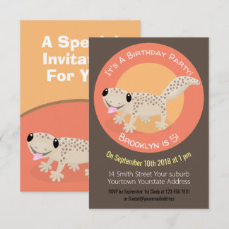 Niedlicher gepunkteter Gecko-Cartoon-Illustration Einladung