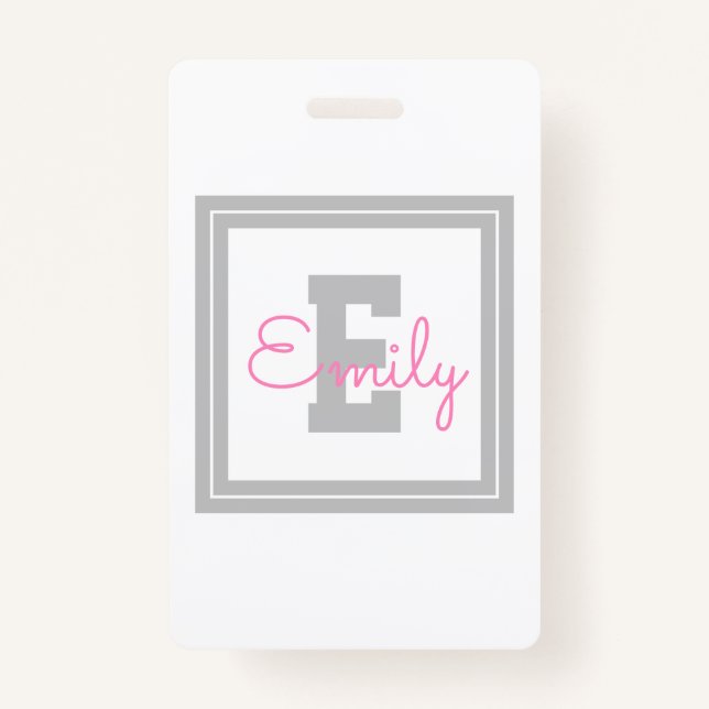 Niedlicher Gerahmter Name und Monogramm | Light Gr Ausweis (Vorderseite)