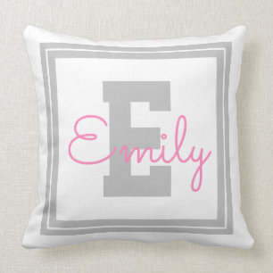 Niedlicher Gerahmter Name und Monogramm Light Gr Kissen
