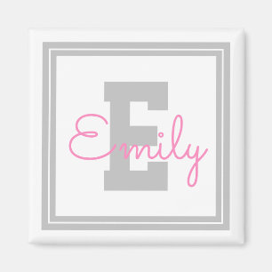 Niedlicher Gerahmter Name und Monogramm   Light Gr Magnet